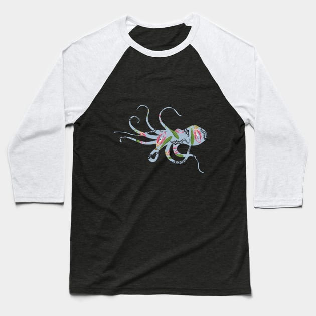 Pink Octopus Baseball T-Shirt by yasminrose